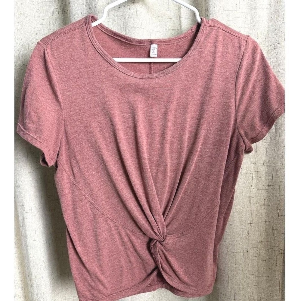 Heather Rose Pink Knot Front Short Sleeve Tee Crew Neck Casual Top